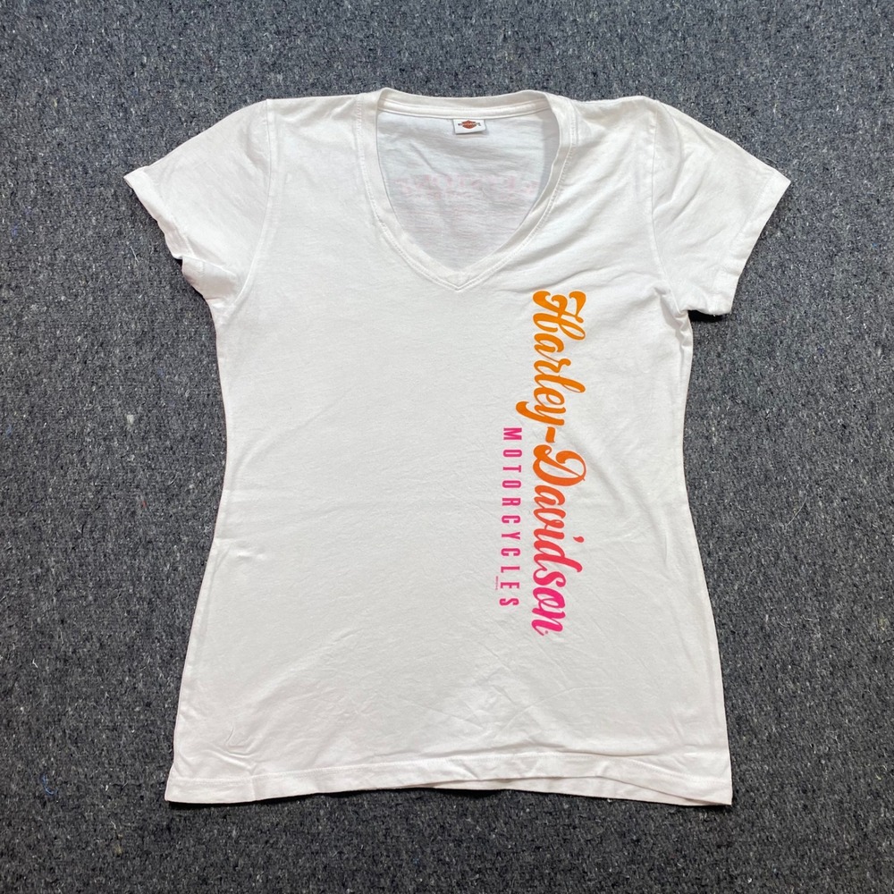 Harley Davidson TShirt Sz M Womens White Biker Keystone‎ Pennsylvania V Neck Top